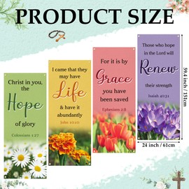 Yopyame Church Banners with Scripture - 4PCS Christian Banners for Home Decorations 24 x 59.4 Inch Vinyl Floral Pattern Religious Praise Churches Banner for Churches Sunday School Indoor Outdoor