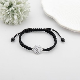 Haoze Volleyball Gifts for Women Natural Stone Beads Volleyball Bracelet You are Braver Than You Believed Inspirational Birthday Graduation Gifts Volleyball Team Gifts (Volleyball Bracelet-Black)