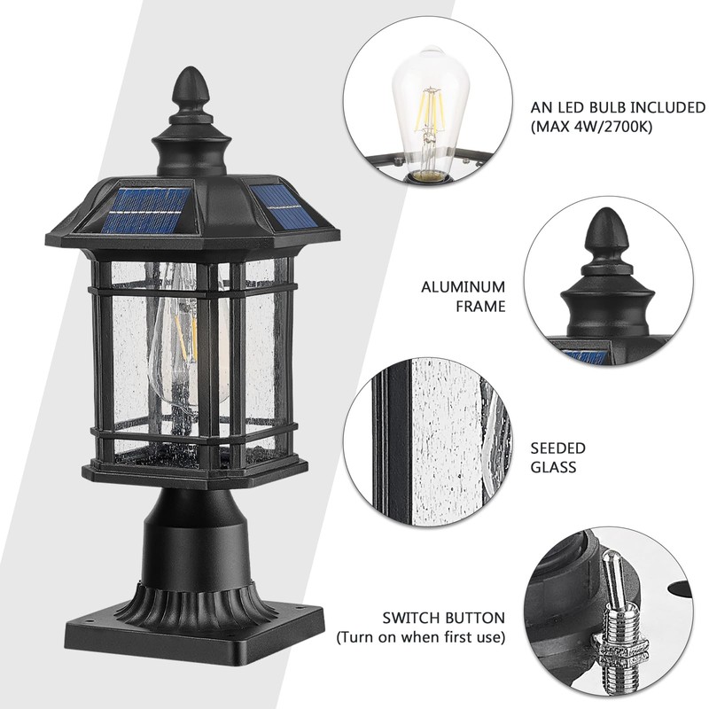 Emliviar 16 Inch Outdoor Solar Post Light, Dusk to Dawn