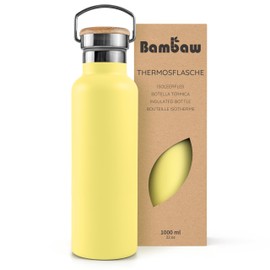 Bambaw Thermos Flask, 1 Litre, Yellow, Stainless Steel Drinking Bottle, 1 Litre, Dishwasher Safe, Water Bottles 1 L - Sun Yellow