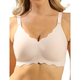 COMFELIE Seamless Bra for Women with A Fuller Bust Without Wires Lace Trim Deep V U-Shaped Back Pink L