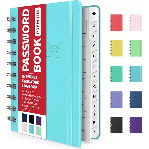 Branded Password Book with Individual Alphabetical Tabs, 4"X5.5" Small Password