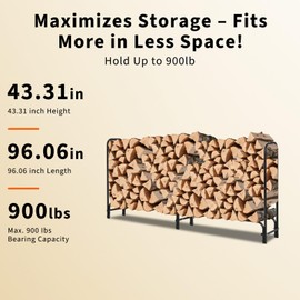 PeakPursuit 8Ft Heavy Duty Firewood Rack Outdoor with Cover, Large Steel Log Holder for Patio, Backyard, Fireplace, Weatherproof Wood Storage with Ventilated Design, Easy Assembly