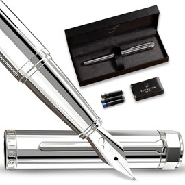 Ellington Pens Luxury Fountain Pen Set- Fountain Pens for Writing - Smooth Medium Nib - Includes Refillable Ink Converter, 3 Ink Cartridges [Black & Blue], Gift Box - Elegant Calligraphy