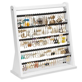 Poyilooo Earring Holder Organizer, Rustic Wood Earring Holder Stand, 5 Layer Jewelry Holder Organizer with 270 Earring Tree Holes Display Rack for Stud Earings & Hoop Earrings, Gifts for Women