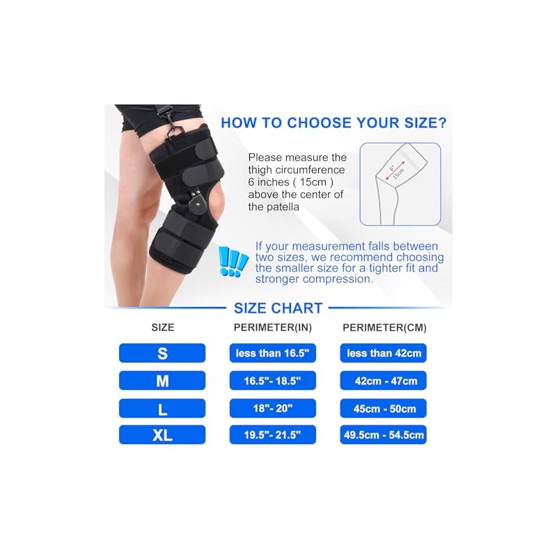 Hinged ROM Knee Brace, Post-Op Knee Immobilizer for Arthritis, ACL