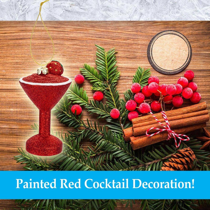 VFM - Red Glitter Cocktail Decoration Hand Painted Hanging Christmas