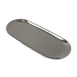 Stainless Steel Decorative Storage Organizer Plate，Dish Plate Tea Tray Fruit Trays for Jewelry, Fruit, Food, Makeup Cosmetic, Towel, Perfume, Candle Trimmer, Silver, Oval, 9.06" x 3.7"