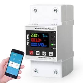 Jadeshay Tuya Smart Meter WiFi Intelligent Electricity Meter DIN Rail LCD Restart Protection via Undervoltage Circuit Breaker Surge and Undervoltage Protection 63A 230V