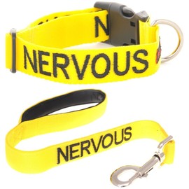 NERVOUS (Give Me Space) Yellow Colour Coded S-M L-XL Dog Collar and 60cm 1.2m 1.8m Luxury Neoprene Padded Handle Lead Sets PREVENTS Accidents By Warning Others Of Your Dog In Advance (S-M & 60cm)