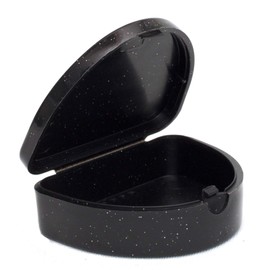 Slim Orthodontic Dental Case - Colour & Glitter Choices for Retainers, Bleaching Trays, Dentures & More (Glitter Black)