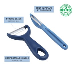 Social Chef 2-Piece Vegetable Peeler Set- Set of 2 Stainless Steel Blade Vegetable Peelers Set - Y Peeler and Swivel Peeler for Peeling Potatoes, Vegetables and Fruits (Navy)