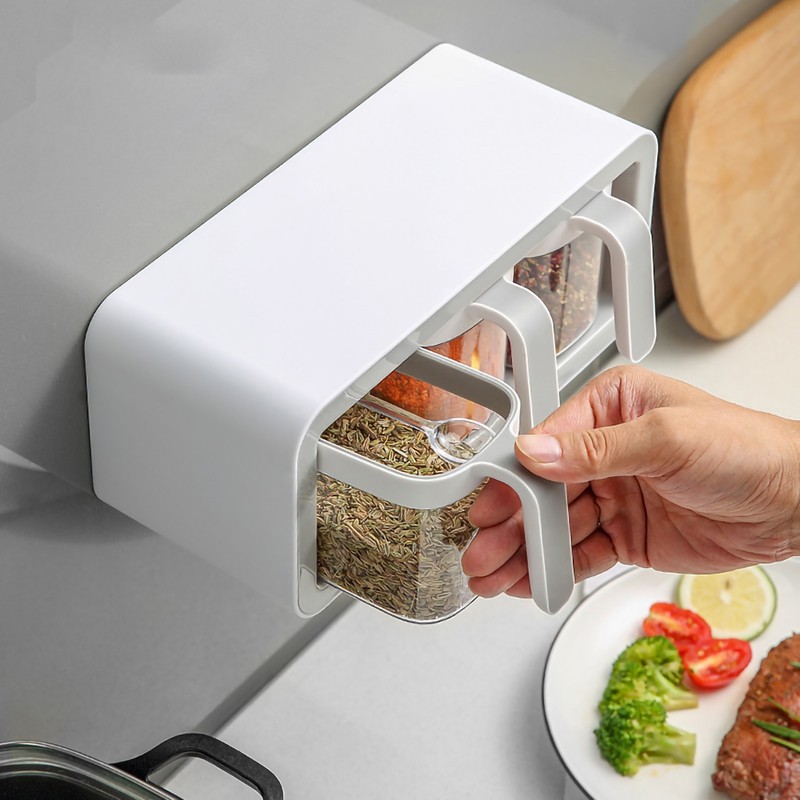 Seasoning Box Wall Mount Multi Grid Seasoning Storage Container Kitchen