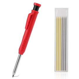 MWOOT Carpenter's Pencils, Carpenter Pencil Set with Built-in Sharpener and 7 Refills, Deep Hole Marker, Mechanical Pencil, Marking Gauge Tool, Drill Hole Marker Pencils for Construction Carpenter