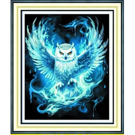 Meecaa Cross Stitch Kits 11 Count Embossed Owl Animal Embroidery Kit with Accessories Pre-Printed (40x50cm) (Owl 1)