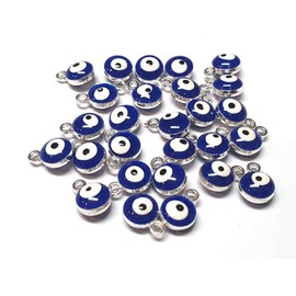 Perlin Nazar Boncugu Jewellery Pendant Necklace Pendant Bracelet Enamelled Amulet Pendants 10 Pieces Blue Eye Evil Eye DIY Jewellery, Metal
