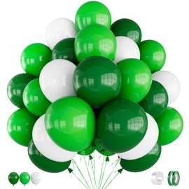 Adeyoo Green and White Balloons, 60 Pcs St Patricks Day Balloons 12 inch Dark Green Balloons White Party Balloons Natural Latex Balloons for Jungle Safari Birthday St. Patrick's Day Party Decorations