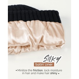 Hat Hut Wool Beanie Satin Lined Winter Hats Slouchy Beanie with Silk Lining Warm Wool Knit Ski Hat Cuffed Cap Women Men (US, Alpha, One Size, Black)