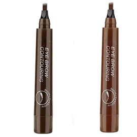 New Feeling Eyebrow Natural Thin Smooth Tip Color Retention Crisp Vibrant Fork Brush Liquid Eyebrow, Lumierez 4 Tipped Precise Brow Pen (Gray brown+Dark brown)