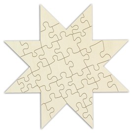 Wooden Puzzle in Star Shape Blank to Design and Paint Yourself – 32 Pieces, Approx. 23 x 23 cm – Empty Puzzle Star Made of Untreated Wood