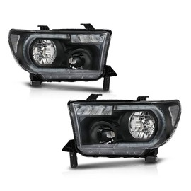 Headlights Assembly Front Headlamps, Compatible with Toyota Tundra 2007-2013, Fit Toyota Sequoia 2008-2017, Driver & Passenger Side, Clear Lens Black Housing Clear Reflector