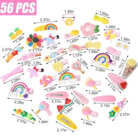 Paifeancodill Baby Girls Hair Clips, 56 Pcs Hair Clips for Girls, Toddle Hair Pins, Fully Lined Alligator Hair Rainbow Accessories Cute Cartoon Fruit Dessert Barrettes for Toddlers Girl Teens Kids