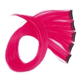 CAISHA by PRETTYSHOP BST118 5-Piece Set, 60 cm, Colourful Strands, Clip-In Extensions, Straight, Long Hair Hairpiece, Bright Pink