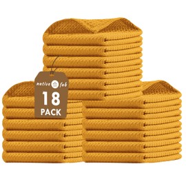 Native Fab 18 Pack Waffle Dish Cloths - 100% Cotton, Absorbent, Quick Drying, Washable Towels for Cleaning, Cooking, Baking - Great for Home, Restaurants, Bars & Cafes - 12 x 12 inch, Mustard Yellow