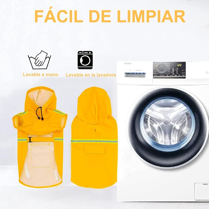 Impermeable para Perros con Capucha con Rayas Reflectantes，Ajustable，Resistente al Agua,