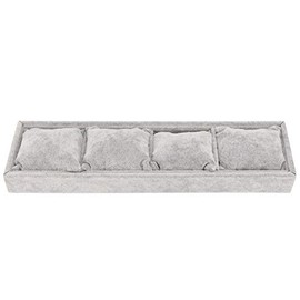 4 Grid Slots Bracelet Display Tray, Gray Flannel Jewelry Storage Organizer with Pillows, Jewelry Holder for Bangles Bracelets Watches