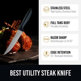 Bright Hobby Steak Knives - 5 Inches Steak Knives Set of 4 | Razor Sharp Stainless Steel Steak Knife Set for Steak | Serrated Steak Knives for Kitchen | Quality Steak Knifes