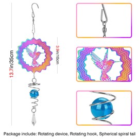 TOCCOOL 3Dグラデーションカラーステンレススチールウィンドスピナー、反射する屋外ガーデンデコレーション、ボールスパイラルテール付き、パティオや庭に最適(カラフル)