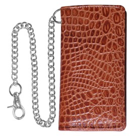 IBRO Motorcycle Biker BifoldChain Wallet for Men Crocodile Brown