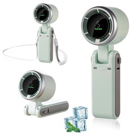 3-in-1 Head-Fold Handheld/Neck/Desk Portable Turbo Fan with LED Display, 3600mAh USB C Rechargeable 12H Runtime,13550 RPM 5 Speeds Adjustable Pocket Cooling Fans for Travel/Camping/Office/Makeup:_green