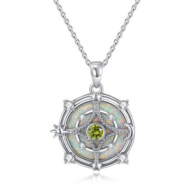 ADLSTIGH Opal Compass Necklace for Women August Birthstone Necklace for Women Sun Moon Star Necklace 925 Sterling Silver White Opal Pendant Necklace Anniversary Birthday Gifts Opal Jewelry Gifts
