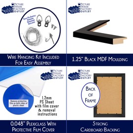 PFF PictureFrameFactoryOutlet - 8x24 Inch - Premium 1.25" Black Profile - Picture Frame for Artwork, Puzzles, Photos, Certificates