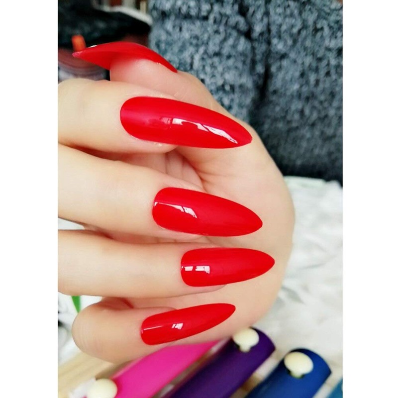 CoolNail Extra Long Stiletto Red False Nails Tips Pointed Stilettos