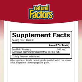CranRich by Natural Factors, Super Strength Cranberry Concentrate, Antioxidant Supplement for Urinary Tract Support, Non-GMO, 90 Capsules