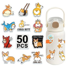 Bifarde 50Pcs Cute Pembroke Welsh Corgi Dog Stickers - Vinyl Waterproof, Easy Peel Decals for Laptop, Luggage, Notebooks, Water Bottles, Skateboards, Phones- Gift for Teens Boys Girls Pet Lovers