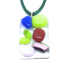 Glass Pendant, Dichroic Glass Pendant, Handmade Glass Pendant, Rainbow Pendant, Multicoloured Pendant, Mosaic Pendant, Heart Pendant - 3cm x 2cm