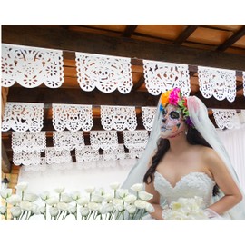 White Papel Picado Banner Dia de Los Muertos decorations, Dia de los muertos papel picado 5 Pack|Tissue Paper|60 ft total
