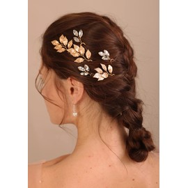Kercisbeauty Juego de 6 horquillas para el pelo de boda de hoja dorada para novia, dama de honor, bohemio, hecho a mano, juego de piezas para el pelo (dorado)