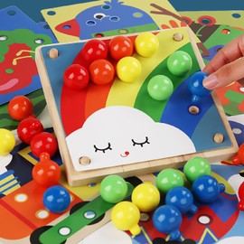ENIKMOSD Mosaic plug-in game from 2 3 4 5 years, wooden plug-in game Montessori toy for children, children's games for learning colours, educational learning toy, gift for children, girls, boys