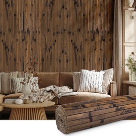 Bamboo Wall Panel for Interior Decoration Bamboo Pole Wrap Roll Natural Wainscoting Paneling Decorative Wall Slat Covering for Living Room, Kitchen, Bedroom, Office (48 Inch x 96 Inch, Dark Burned)