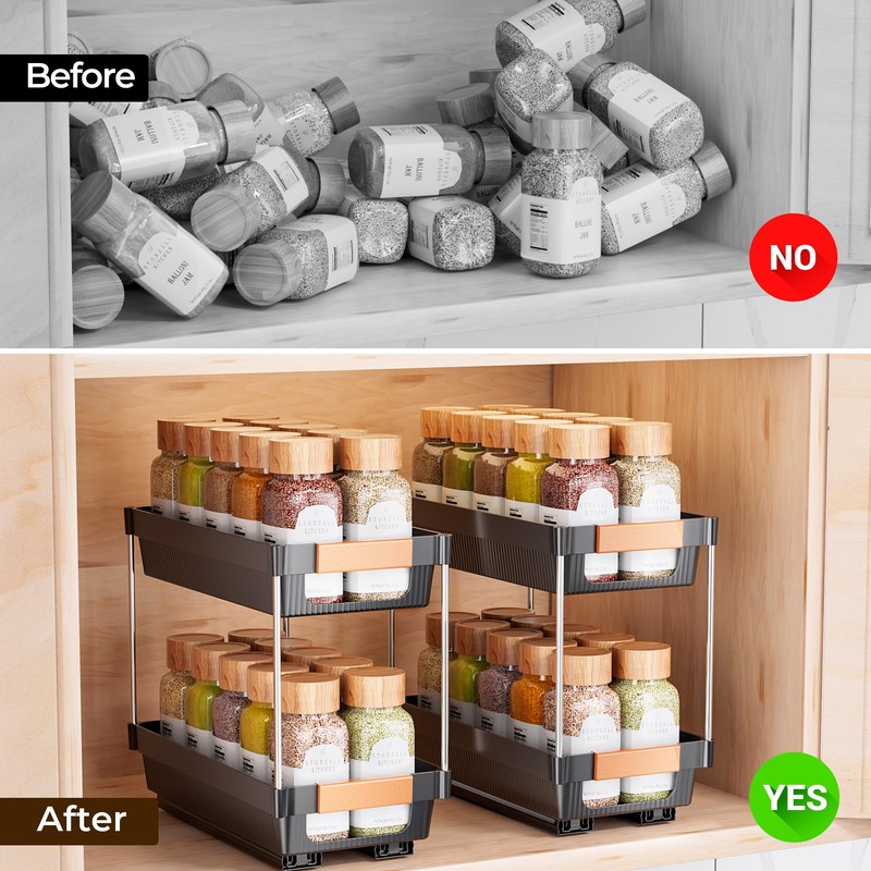 Delamu 2 Pack Pull Out Spice Rack Organizer for Cabinet,