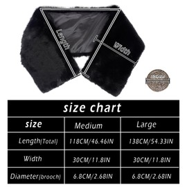 L'VOW Viking Faux Fur Shawl and Wrap for Women Fur Stole with Medieval Brooch Fur Collar for LARP GoT Warrior Cosplay Costume(Black)