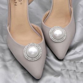 Rhinestone Shoe Clips Detachable Buckles Pearl Diamond Decoration Elegant Shoe Flowers for Heels Wedding Dresses, Bridesmaids - Silver