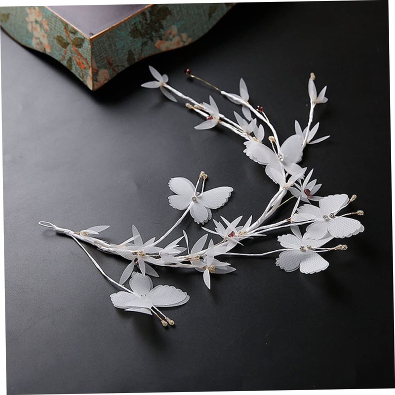 WOONEKY White Butterfly Chiffon Soft Chain Headband for Women Elegant