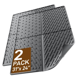 kaxionage Cat Litter Mat with Grooves & Raised Edge, Urineproof/Waterproof,Litter Scattering Control,Easy to Clean (31 * 24in-Black-2)