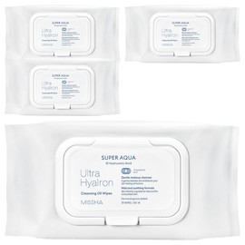 Missha Super Aqua Ultra Hyalon Cleansing Oil Tissue Large Capacity, 70 Sheets, 4 Pieces / 미샤 수퍼아쿠아 울트라 히알론 클렌징 오일 티슈 대용량, 70매입, 4개